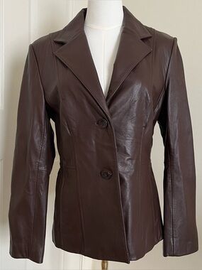 Wilsons Leather Brown 100% Leather Blazer Womens Size S Classic Outerwear